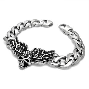 Stainless Steel Skull Wing Bracelet For <b>Men</b> Punk Fashion Jewelry Gift <b>Chain</b> Link Design Geometric Pattern CE455 - Product Image 5