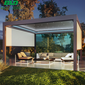 Pergola de jardin en aluminium, pergola rétractable électrique imperméable avec rideaux automatiques et éclairage LED - Product Image 1