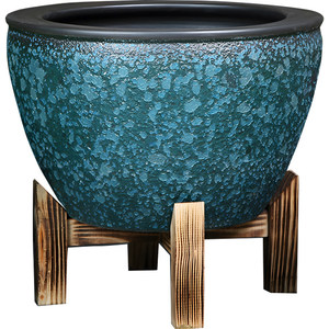 Grande Acquario in Ceramica Stile Antico con Supporto in Legno Massiccio Autoportante per Cortile/<span class=keywords><strong>Balcone</strong></span>/Soggiorno Senza Filtro/Riscaldamento - Product Image 5