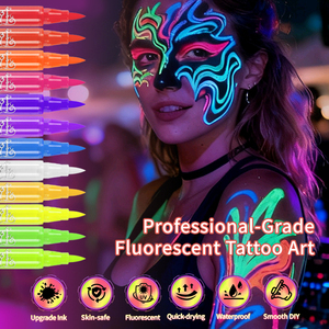 Custom UV <strong>Temporary</strong> <strong>Tattoo</strong> Marker <strong>Pens</strong> with Sticker Brush Tip Waterproof Glow in the Dark <strong>Temporary</strong> <strong>Tattoo</strong> for Body Painting - Product Image 3