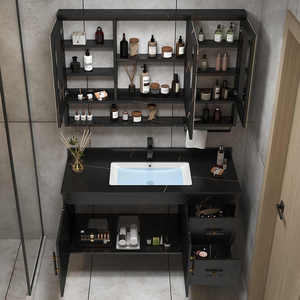 ตู้ห้องน้ำดีไซน์แบบบานเลื่อนสีเทาดำดำทันสมัย - Product Image 4