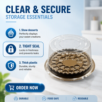 Boîte à gâteau ronde en PET de qualité alimentaire avec base dorée, emballage transparent jetable pour desserts