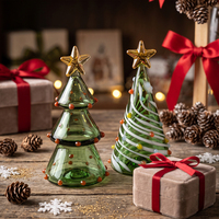 Mini-sapin de Noël en verre creux de style Murano fait main de 6,5 cm, en cristal, pour centre de table de fête, décoration ou cadeau