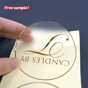 Customized Waterproof Transparent Round Logo Label Roll Gold Foil Clear Logo Sticker Custom Printing Label
