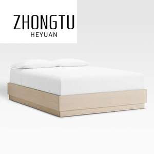 Chambre à coucher au design moderne, appartement, lit double à cadre de couleur noyer, lit king size avec panneau, chêne à lattes, base de socle de reine, lit sans tête - Product Image 6