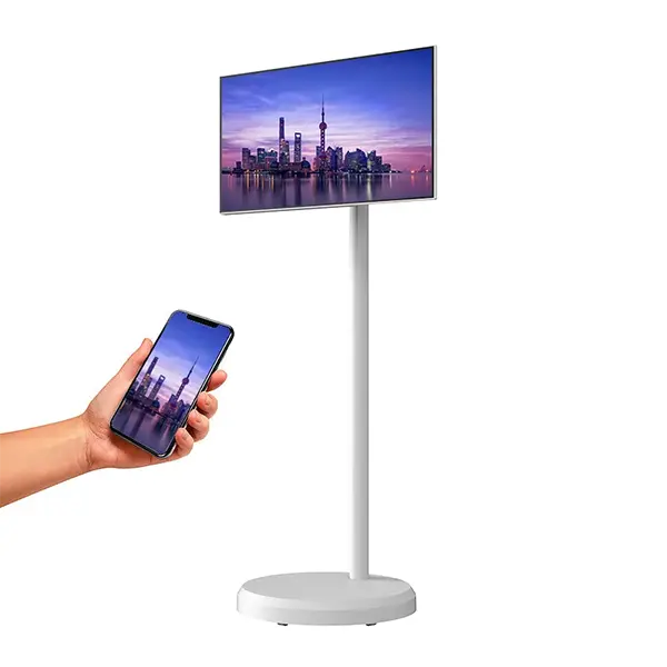 TV mobile de 22 pouces Android 12.0 6 + 128G moniteur portatif d'écran tactile réglable en hauteur d'angle rotatif Smart TV avec le support