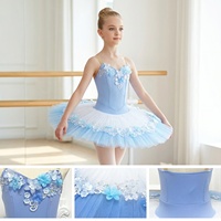 Tutu de ballet bleu clair ET23004 pour filles, tenue de danse, tutu de ballet floral, costume de performance pour compétition de ballet professionnelle