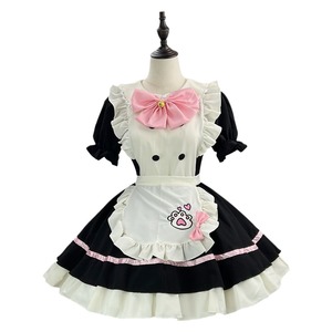 Zixiao Maid Outfit Cosplay Lolita Costume Women Adult Black White Pink Bow Apron Halloween Performance Dress - Product Image 5