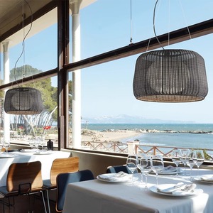 Lampe suspendue en rotin de style japonais, ronde, E27, à économie d'énergie, luminaire décoratif pour cour extérieure, restaurant, hôtel - Product Image 3