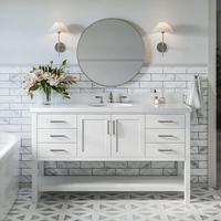 Meuble de salle de bain de style campagnard américain, meuble de toilette en bois, coiffeuse en bois avec miroir, table de lavabo multi-tiroirs