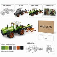 Set de Bloques de Construcción de Cosechadora de Crawler Verde Personalizada con Rodillo Móvil, Juguetes Educativos para Niños para Montaje DIY de Escenas de Granja