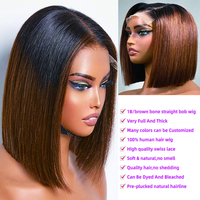 Pelucas de Cabello Humano Vietnamita Liso Extremo con Cierre Frontal de Encaje HD sin Pegamento, Doble Trama, Color Marrón Ombre, al por Mayor para Mujeres Negras