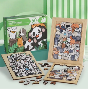 Puzzle en bois pour enfants jouet avec 50 chats chiens Pandas Le dessin animé ornements conception de gravure complexe - Product Image 5
