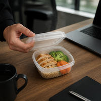 Conteneur alimentaire en gros compatible micro-ondes 500 ml, boîte repas en PP avec couvercle, compatible congélateur, jetable, pour plats à emporter, approvisionnement en vrac