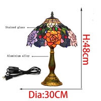 Lámpara de mesa americana de cristal rosa de 12 pulgadas para jardín lámpara de mesita de noche para restaurante, Bar, dormitorio, 110V-240V, Tiffany