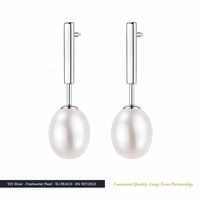 Pendientes de barra con perlas de agua dulce personalizadas, plata de ley 925 con rodio EN1811, minimalistas, para novias, joyería semifina para mujer, OEM, ODM, al por mayor