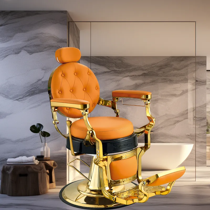 Elegant Beauty Salon Hairdressing Chair Round Seat Multi-functional Gold Barber Chair For Sale