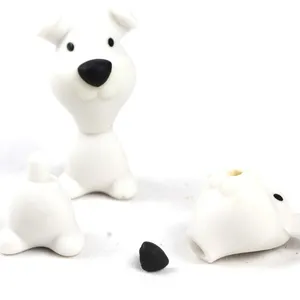 Yeni promosyon ürünleri 3D karikatür beyaz küçük köpek modeli kurşun kalem silgisi sevimli öğrenciler hayvan modeli kurşun kalem silgisi