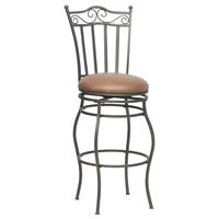 Tabouret de bar commercial de 30 pouces avec dossier à volutes, coussin en PU marron, structure en métal antique pour salle à manger et bar à domicile Uetco