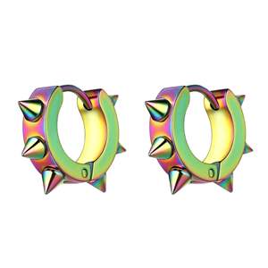 Pendientes con clip, diseño de púas, tono dorado, acero de titanio, joyería de moda para mujeres y hombres, estilo punk - Product Image 4