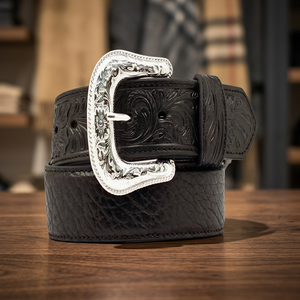 Handmade Stylish 100% Genuine Leather Western <b>Tooled</b> <b>Belt</b> with Floral Pattern Design and Buckle Full Stitched - Product Image 1