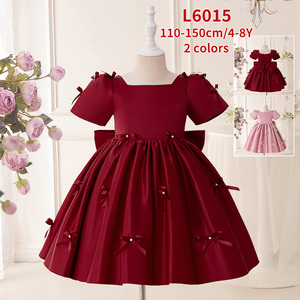MQATZ Robe de bal en satin pour filles, <span class=keywords><strong>tenue</strong></span> d'anniversaire petite princesse d'été avec dentelle florale et décoration de nœud, col en O AI6065 - Product Image 6