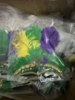 Ikat Kepala Bulu Mardi Gras Hiasan Kepala Karnaval Wanita Payet Ungu Hijau Emas Kostum Festival Mahkota Aksesori Rambut Pesta
