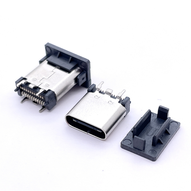 Soulin Micro Type-C USB Charger Connector Socket Brass Contacts Stainless Steel Housing for PCB Application 24 Pin Mobile Phone