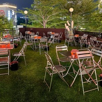 Table et chaises pliantes en acier inoxydable pour l'extérieur, mobilier commercial pour restaurant BBQ et terrasse