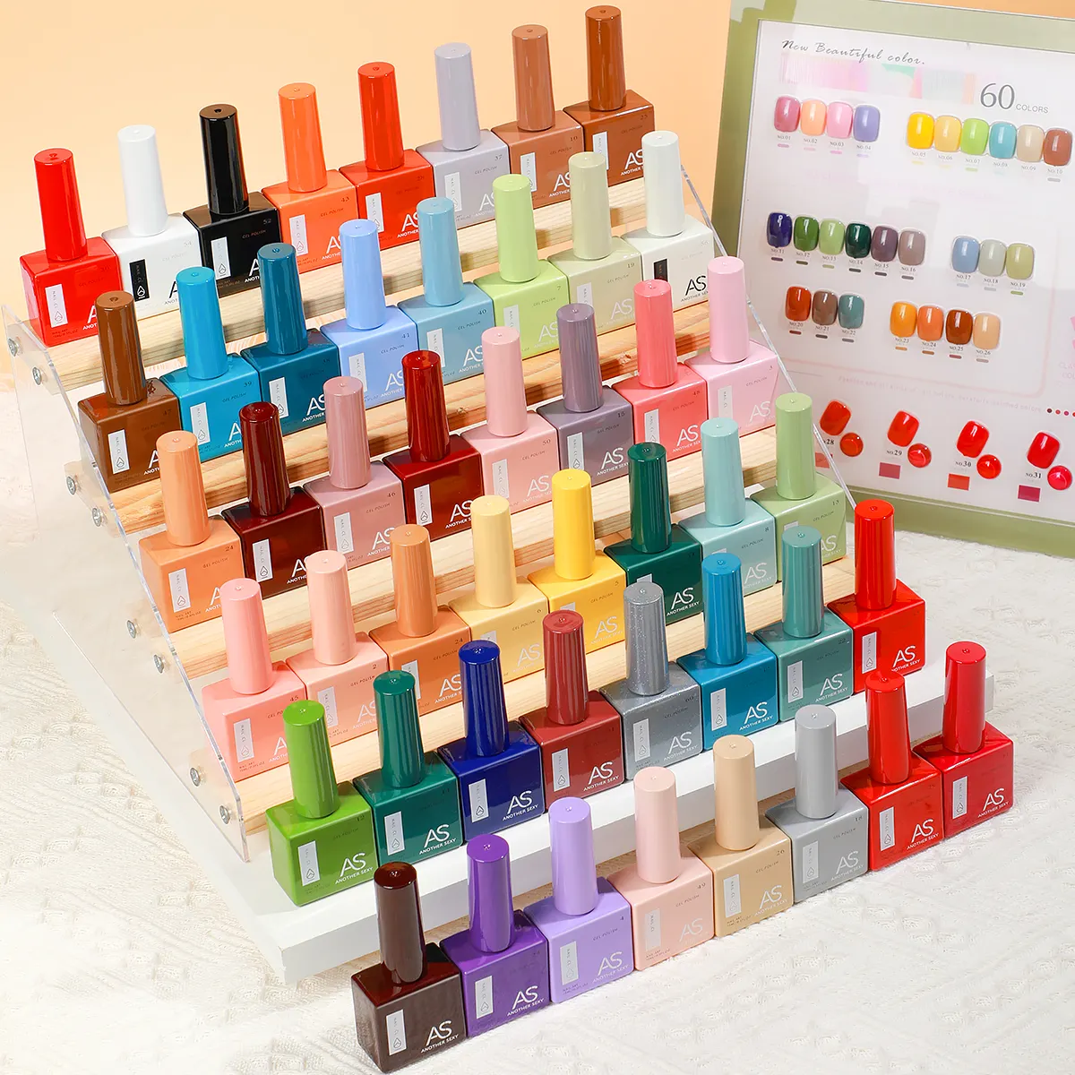 AS Gel Nail Polish Set Kit 60 Colors Warna Kutek Uv Gel Collection With Card Display Private Label Varnish Vernis Permanent