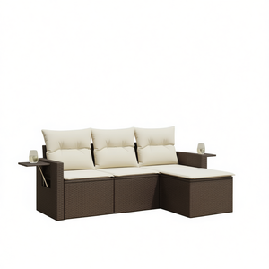 Conjunto de Sofá de Jardín de Mimbre Sintético Marrón, Muebles Plegables para Exteriores, Cojín de Espuma de Alta Densidad, Diseño Contemporáneo - Product Image 1