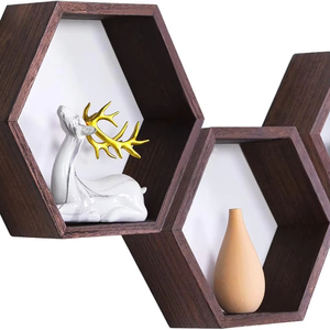 Estanterías Hexagonales Flotantes De Adera Tipo Granja Ontadas En La Pared, Estante De Pared De Panal De Abeja Para Alacenaiento De Adera, Copra De Estante De Alacenaiento De Adera, Estantes Colgantes Para