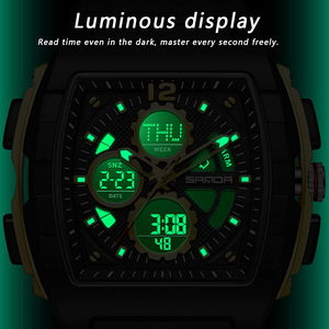 Reloj Digital SANDA 3391 con Forma de Tonneau, Doble Pantalla, Función de Cuenta Regresiva y Alarma, 3 Zonas Horarias, Luminoso e Impermeable - Product Image 2