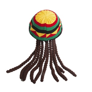 Bonnets, Bérets, Casquettes rayées, Chapeaux en fil tressé pour perruques, style européen-américain, à motifs feuille arc-en-ciel, pour Halloween, Hip-hop, Reggae, <span class=keywords><strong>Dreadlocks</strong></span> - Product Image 2