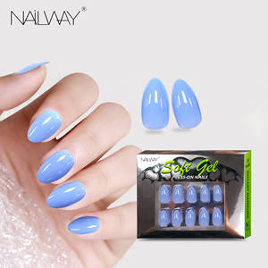 Nailway reutilizable 30 piezas azul océano brillante <span class=keywords><strong>Color</strong></span> sólido <span class=keywords><strong>palo</strong></span> Artificial en <span class=keywords><strong>uñas</strong></span> almendra Prensa en <span class=keywords><strong>uñas</strong></span> - Product Image 1