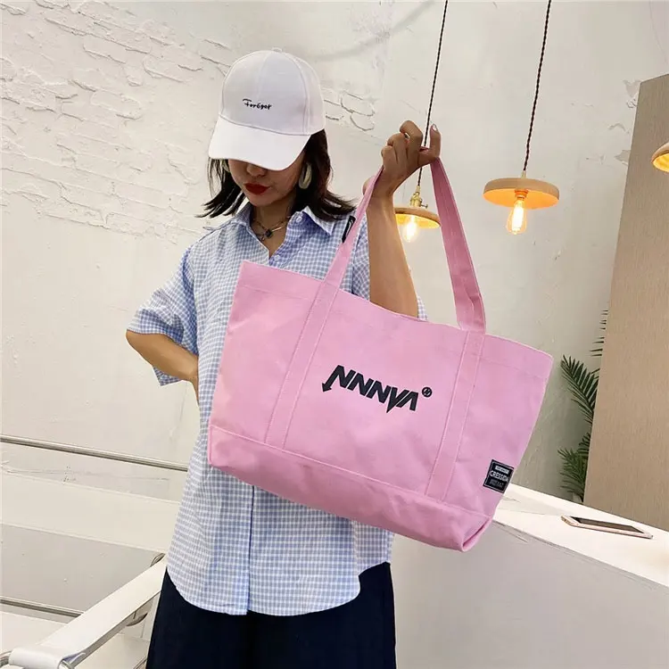 Benutzer definierte gedruckte Logo umwelt freundliche recycelte einfache Masse große rosa Baumwolle Leinwand Lebensmittel Einkaufstasche