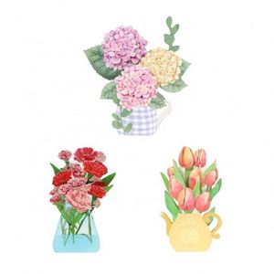 Cartes de vœux 3D pliables en papier découpé au laser avec fleurs - Product Image 1