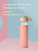 Botol Air Kaca Borosilikat 600ml Walcold Factory Dengan Tutup Bambu Dan Selubung Silikon Dengan Logo Kustom