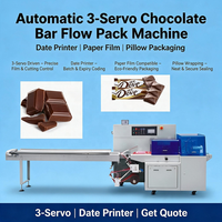 Machine d'emballage automatique à 3 servomoteurs pour barres chocolatées avec imprimante de date pour emballage en film papier type oreiller