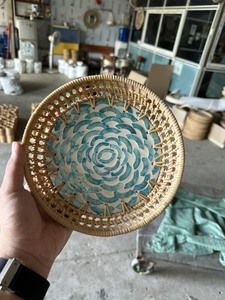 Hotsale Premium <b>Lacquerware</b> Round Rattan Woven Trays With Mother of Pearl Inlay Made in <b>Vietnam</b> - Product Image 4