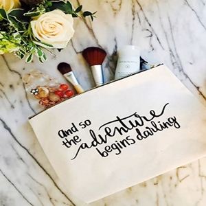 New Fashion Portable <b>Travel</b> Cosmetic Bag Logo Printed Black Canvas Makeup <b>Case</b> with Zipper for Toiletry Washing Bag - Product Image 1