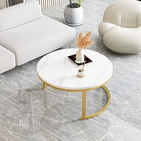 Mesa de Centro Redonda Dorada de Estilo Moderno y Minimalista para Salas de Estar Pequeñas; Diseño de Lujo Ligero y Moderno, Tamaño Compacto