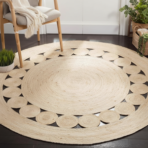 Alfombras redondas de Yute natural lavables hechas a máquina ecológicas con diseño Tikki individual - Product Image 3