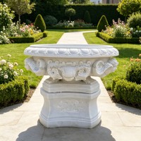 Statue de Femme Agée à Genoux en Marbre, Urne en Pierre Sculptée Femme Européenne pour Décoration de Jardin Extérieur, Cour de Villa et Aménagement Paysager