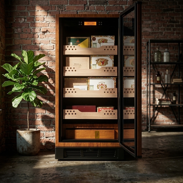 Smart Freestanding Cigar Cooler Refrigerator with Humidity Monitoring and Touch Screen Display