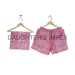 Conjunto de pantalones cortos de pijama de algodón hecho a mano indio, ropa de dormir de satén cómoda para verano, regalo con estampado de bloques para ella - Product Image 4