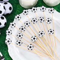 Piques à cocktail de football de 5 pouces en bambou, bâtonnets décoratifs pour fruits, cure-dents de football pour fêtes à thème sportif, fournitures pour anniversaires