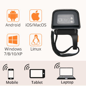 Lecteur de codes-barres portable JR USB à anneau de doigt, capteur CMOS, 350 scans/sec, GS1, code QR 2D, code-barres linéaire, code ZIP, <span class=keywords><strong>EAN</strong></span>/UPC, garantie de 2 ans - Product Image 3