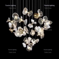 Lustre LED en verre à pétales pour salon, restaurant, villa, hôtel, style simple et luxueux, créatif, double usage, pour escalier duplex
