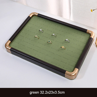 Plateau de présentation de bijoux en bois de noyer de qualité supérieure avec coins métalliques, plateau de rangement pour bagues en velours vert crème gris, 90 42 emplacements pour bagues